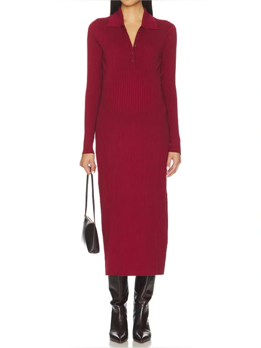 NWT Hatch The Averie Polo Rib Sweater Dress in Cranberry size 3 which is a Large